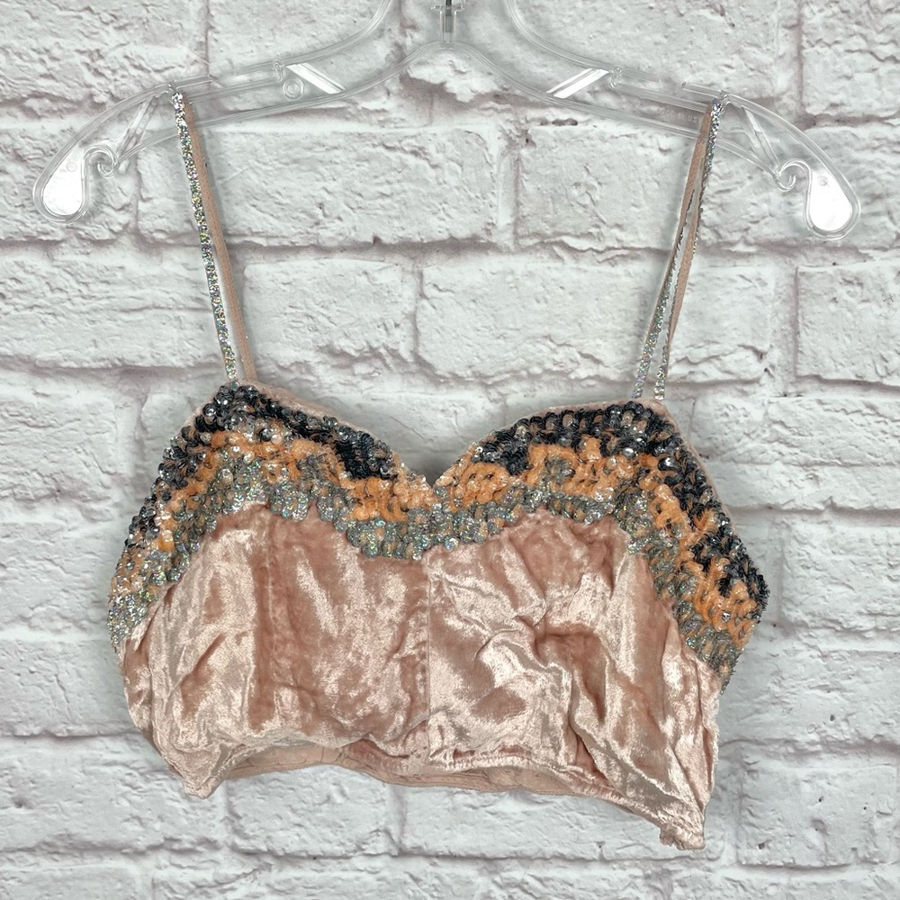 ASOS‎ Pink Velvet Sequin Sparkle Crop Top Size 8